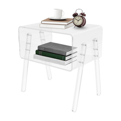 Acrylic Side Table With Open Storage Shelf