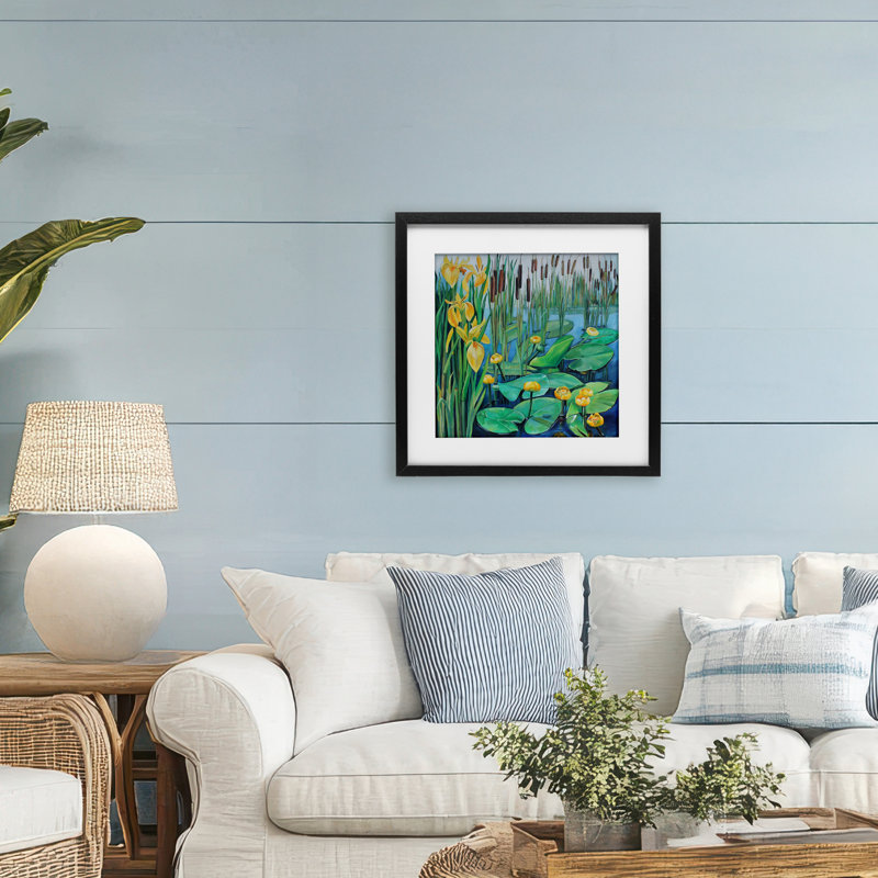 «Blooming Water Lilies Pond», reproduction encadrée sous verre, design par Violeta Vollmer, H 16 po x l 16 po