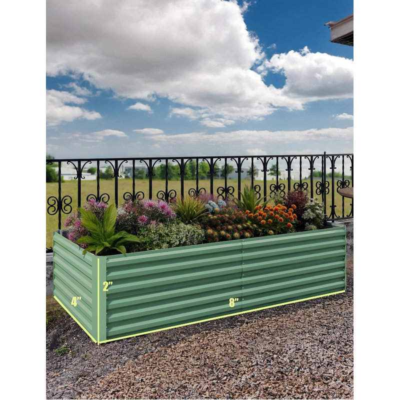 6/8 FT Galvanized Metal Raised Garden Bed, 24" Tall Planter Box for Vegetables & Herbs, 24" H x 94" W x 48" D, Green