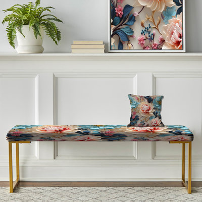 Banc floral rembourré or