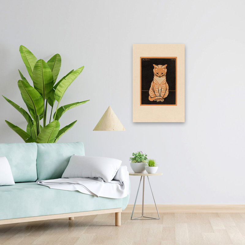 «Sitting Cat», musée d'art vintage, chats, pêche, orange, H 24 po x l 16 po