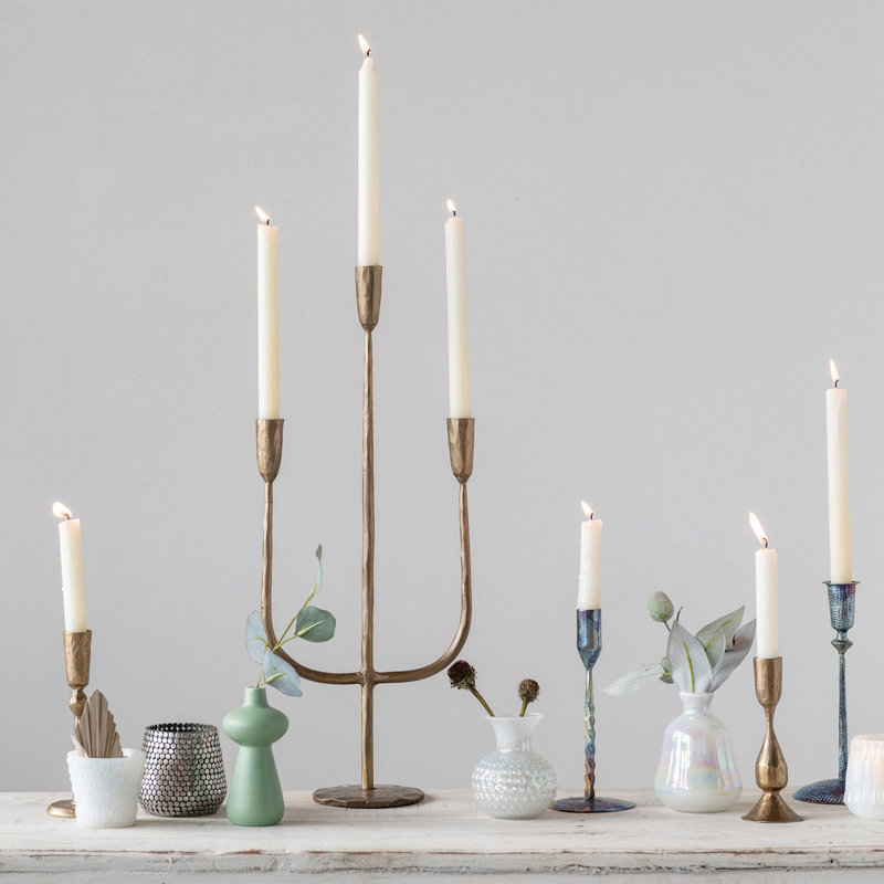 21.5" Iron Tabletop Candelabra, Antique Brass