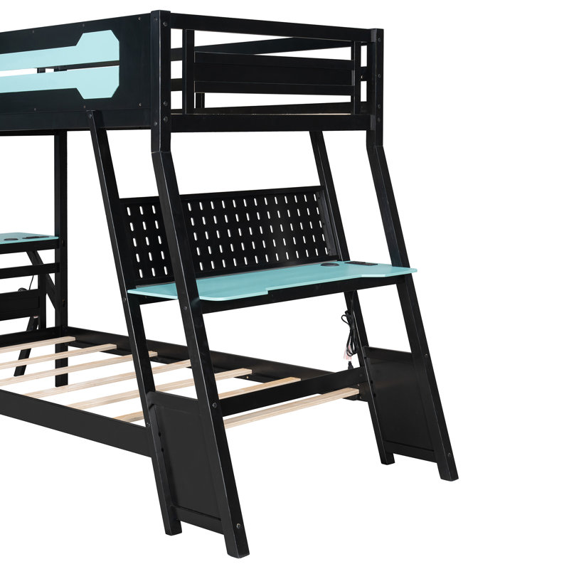 Lit superposé simple en bois multifonctionnel avec bureau de jeu, style moderne pour la maison