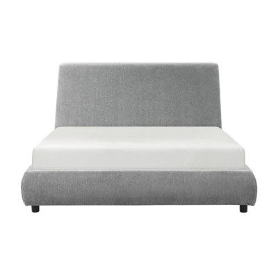 Farmhouse Queen Size Platform Bed Gray Fabric Upholstery Soft Sleek Design Wooden Bedroom Furniture 1pc