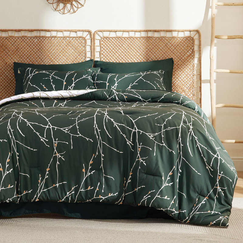 Bedsure Bed in a Bag - Reversible Flroal & Plant Pattern Printed with Comforters, Sheets, Pillowcases & Shams
