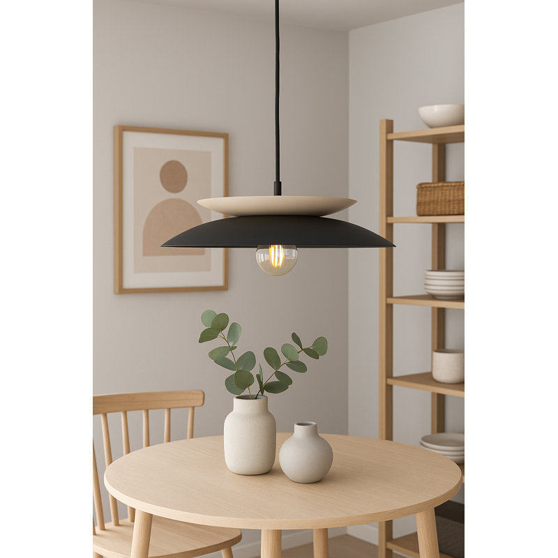 1 - Light Matte Black Dome Pendant, Black/Latte