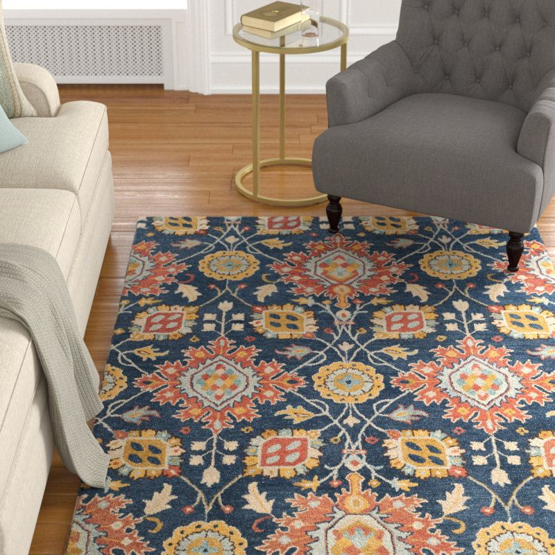 Baumgartner Hand Tufted Wool Floral Rug, Rectangle 5' x 8'
