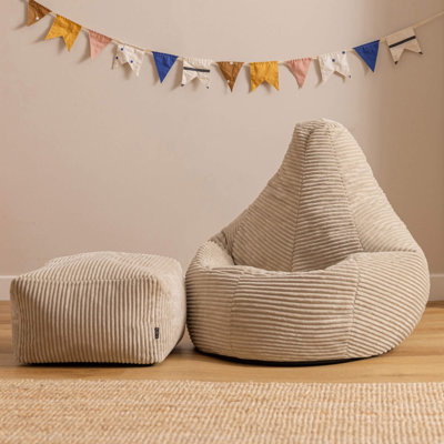 Bean Bag Bazaar Kids Dalton Corduroy Recliner Bean Bag and Square Footstool