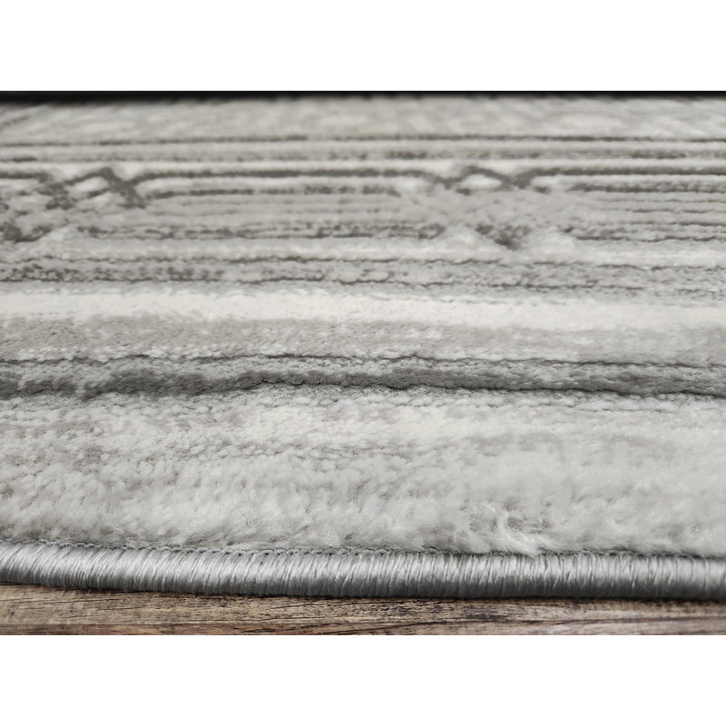 Davide Transitional Bordered Gray Area Rug, Round 5'3"