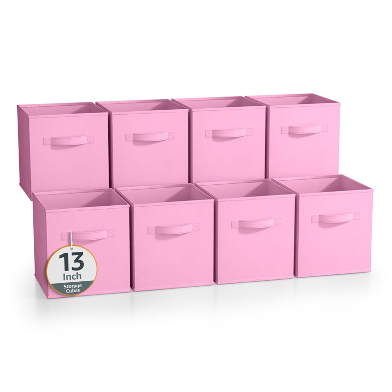Bacs de rangement de 13 pouces Sorbus - Cubes de rangement robustes en tissu pliable avec poignée - 8 paniers pliables pour organiser vêtements, jouets, livres - Paniers de rangement pour tablettes, placards, rose pastel