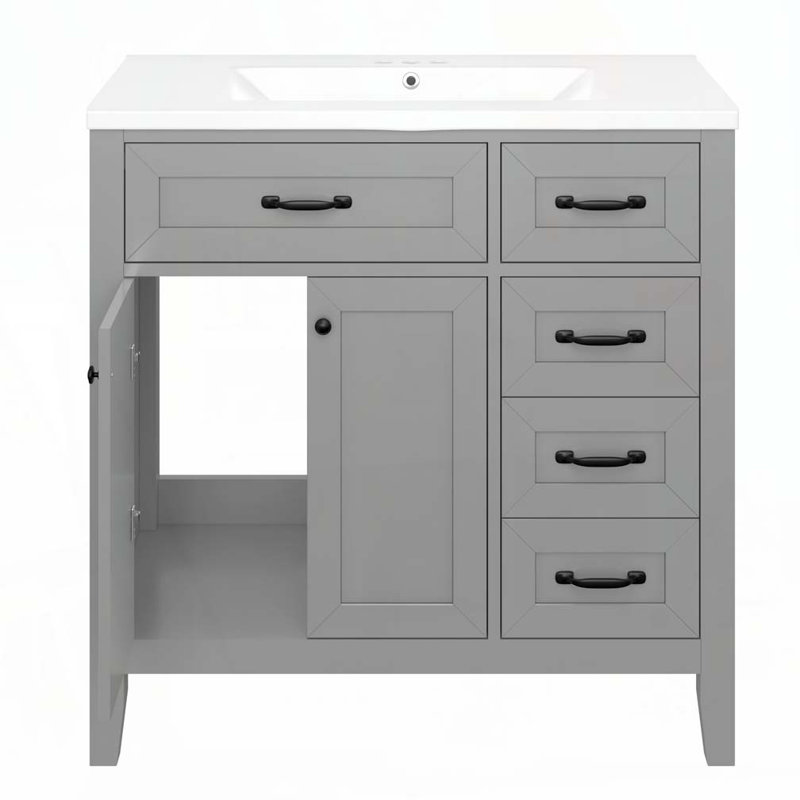 36" Bathroom Vanity with Sink Combo, Gray/Black