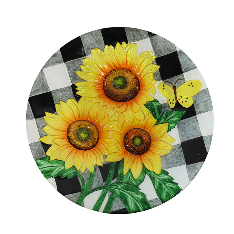 Bain d'oiseaux en verre à carreaux tournesols