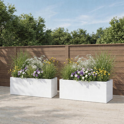 2 Pack Metal Rectangular Planter Box with Drainage Holes, Outdoor Plant Container for Patio, Yard, or Balcony