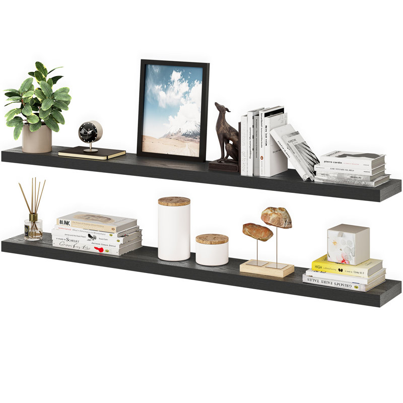 Tablettes flottantes Miami, 60 po de long, tablettes murales robustes en bois, Noir, noir, noir, noir, 60 inches
