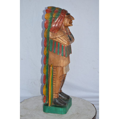 Indian Chief Made of Wood Statue - Large - Size: 12"L x 9"W x 40"H