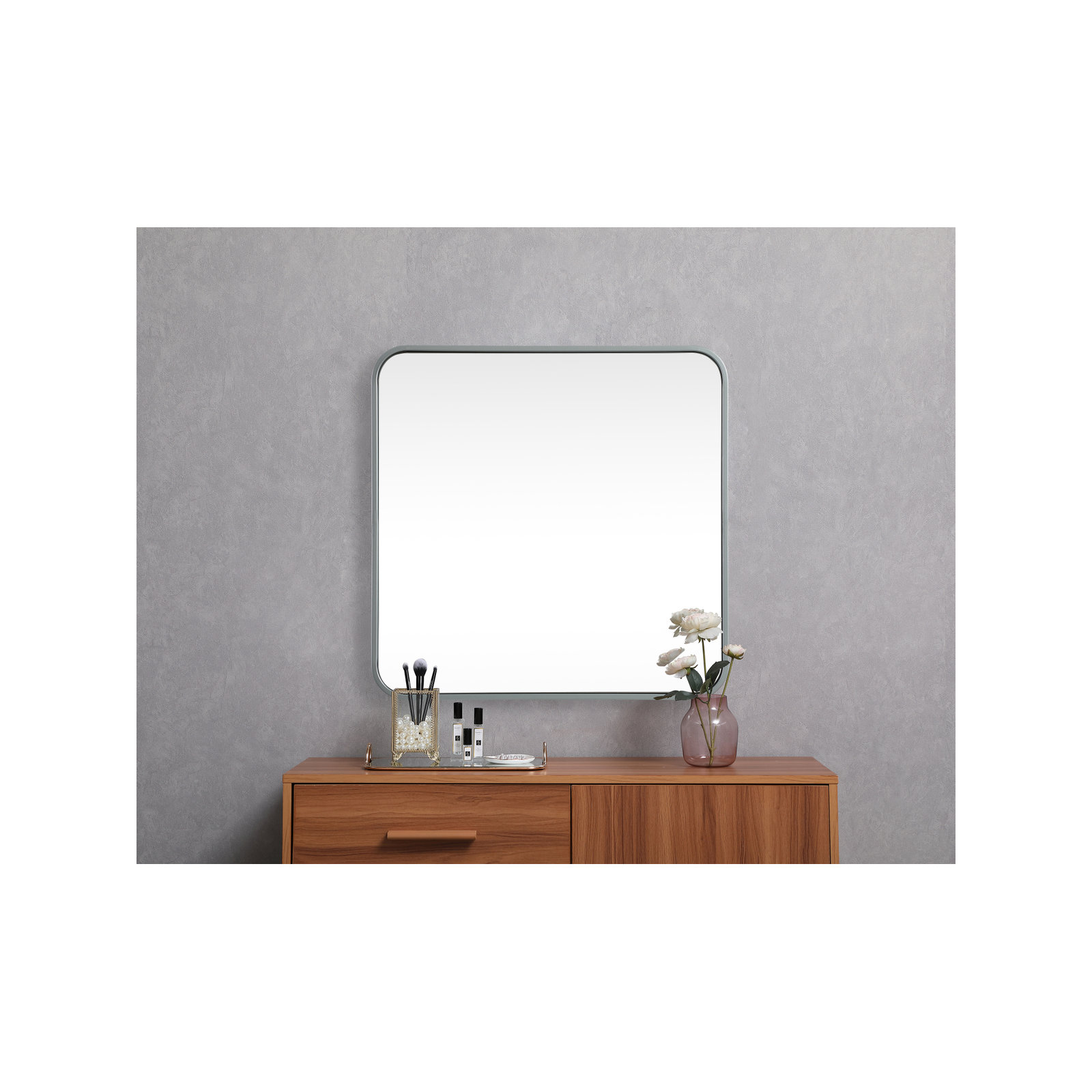 Metal Square Wall Mirror, Silver, 24"  x 24" 