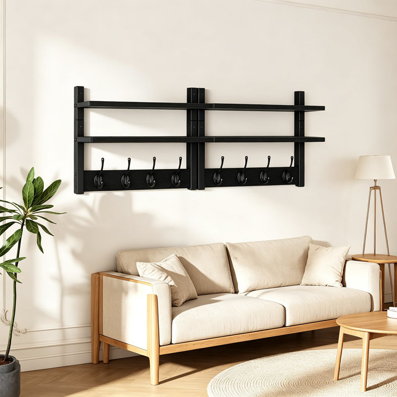 Portemanteaux mural double avec 8 crochets, Noir