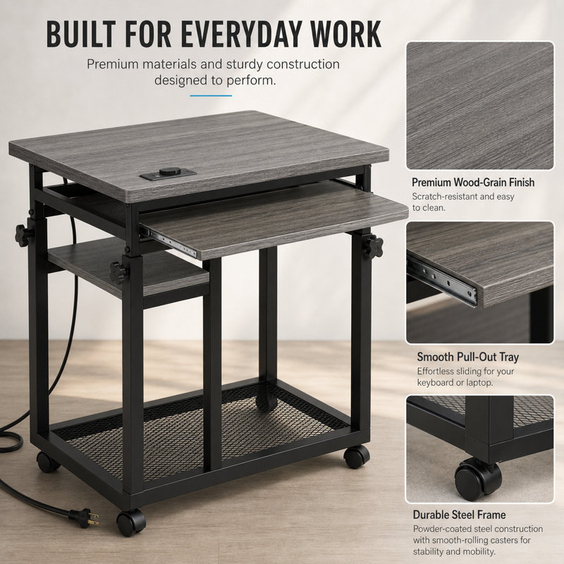 28" Industrial Side Table with Metal Frame
