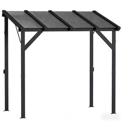Pavillon de jardin durable à toit rigide avec cadre, abri barbecue moderne gris foncé