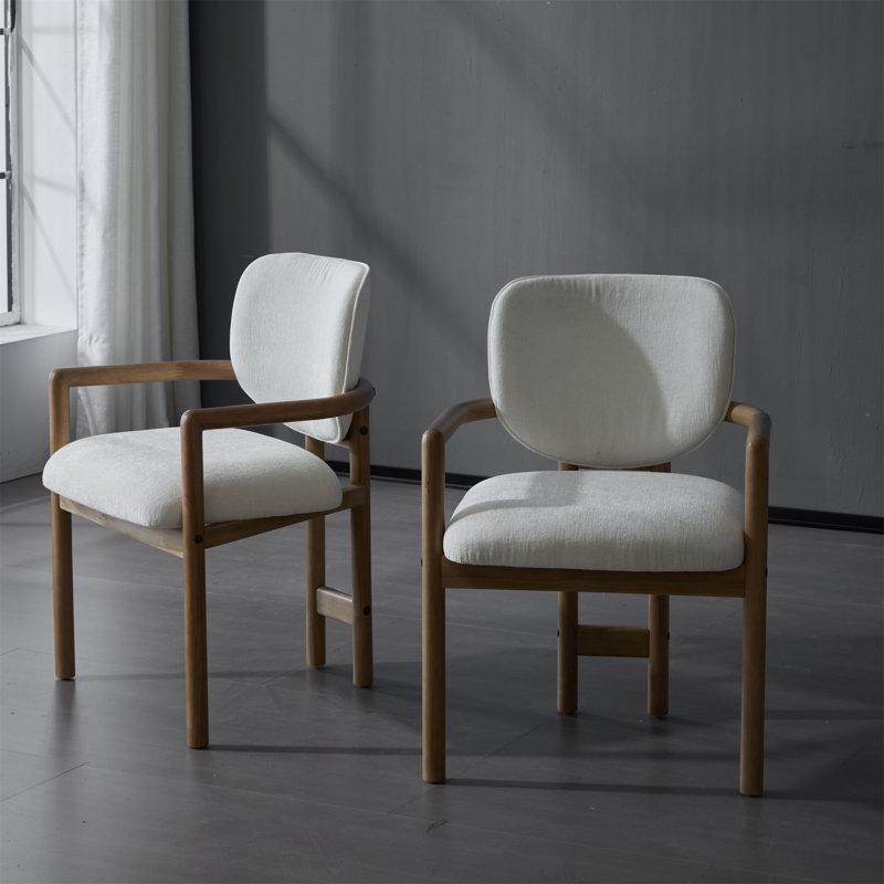 Ensemble de 2 chaises de salle à manger avec accoudoirs rembourrés et chaises, Naturel, Blanc / tapissier