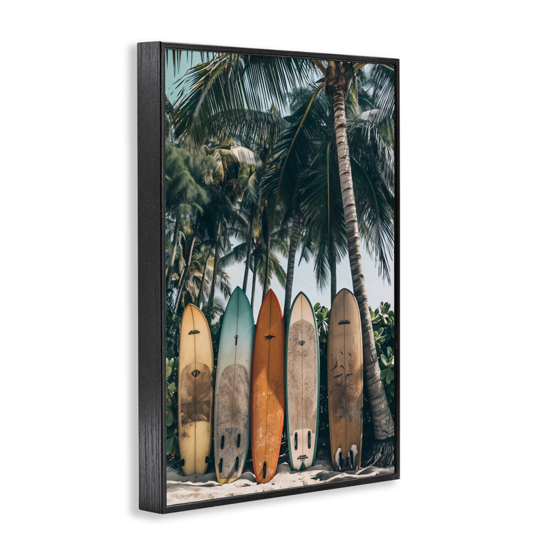 Giclée de planche de surf rétro, conception par LSR Design Studio, H 18 po x l 12 po, Giclée encadrée noir minuit