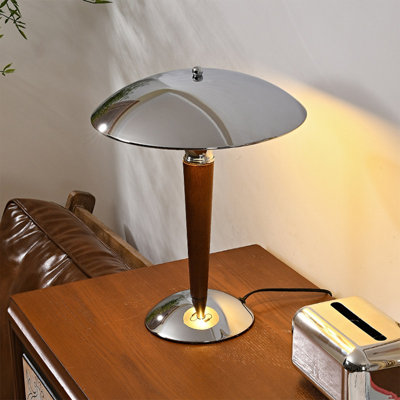 Petite lampe de table moderne en bois massif brun avec abat-jour en fer Meatl pour le salon de la chambre à coucher, ampoule incluse