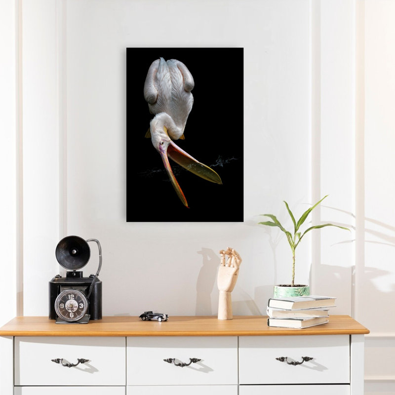 White Pelican Open Beak Elegant Contemporary Bird Pelican Nature Portrait Wall Art Print 1 Piece Wrapped Canvas Wall Art