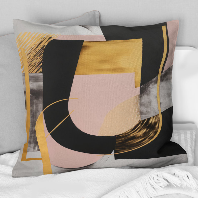 Coussin décoratif rose et doré Art Deco I - Abstract