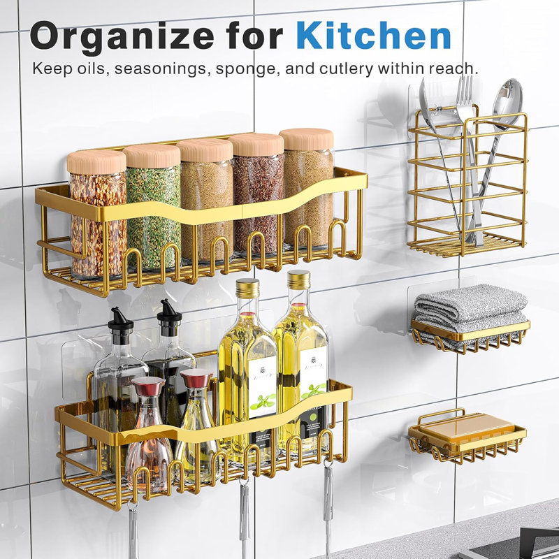Gold 5-pack Rustproof Stainless Steel Shower Caddy
