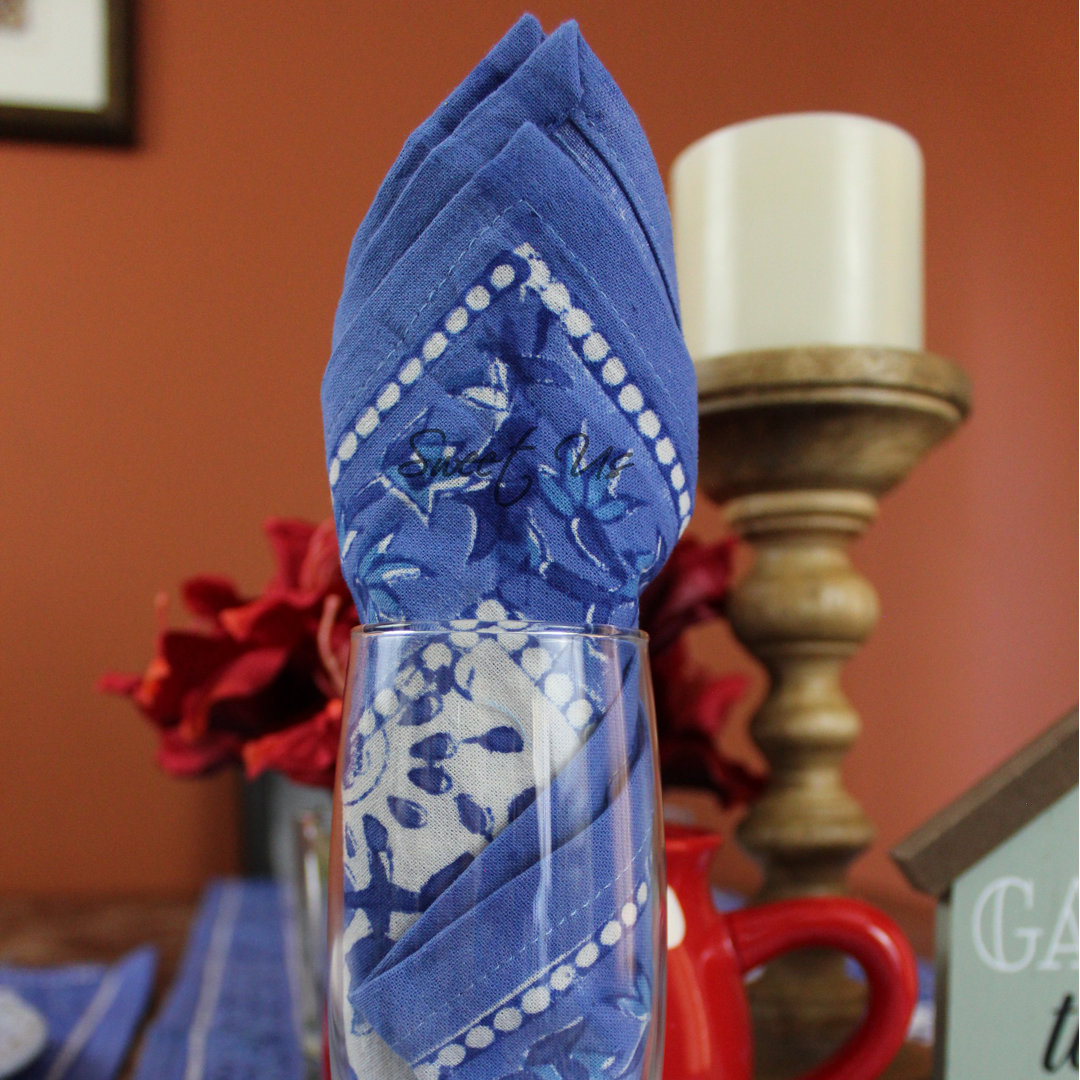 Floral Block Print Set of Four Cotton Napkins August Grove®