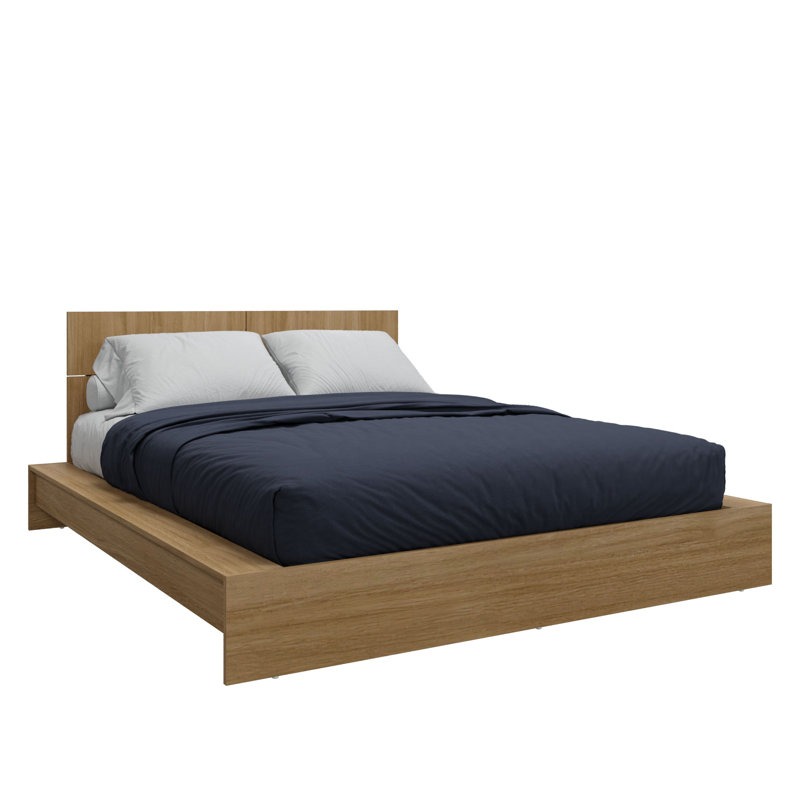 ZEN OMEGA - Lit plateforme avec tête de lit - Assemblage facile, aucun sommier requis, Brun, Queen