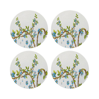 Cherry Blossom Red Vegan Leather Round Coasters