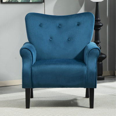 Mid-Century Modern Wingback Accent Chair, Upholstered Fabric Armchair with Sturdy Wood Legs, High-Back Padded Club Chair for Living Room Bedroom Office