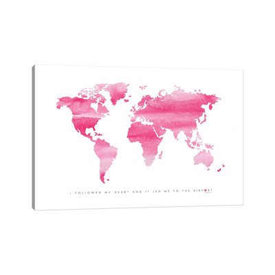 World Map Pink by Mercedes Lopez Charro - Wrapped Canvas Gallery-Wrapped Canvas Giclée