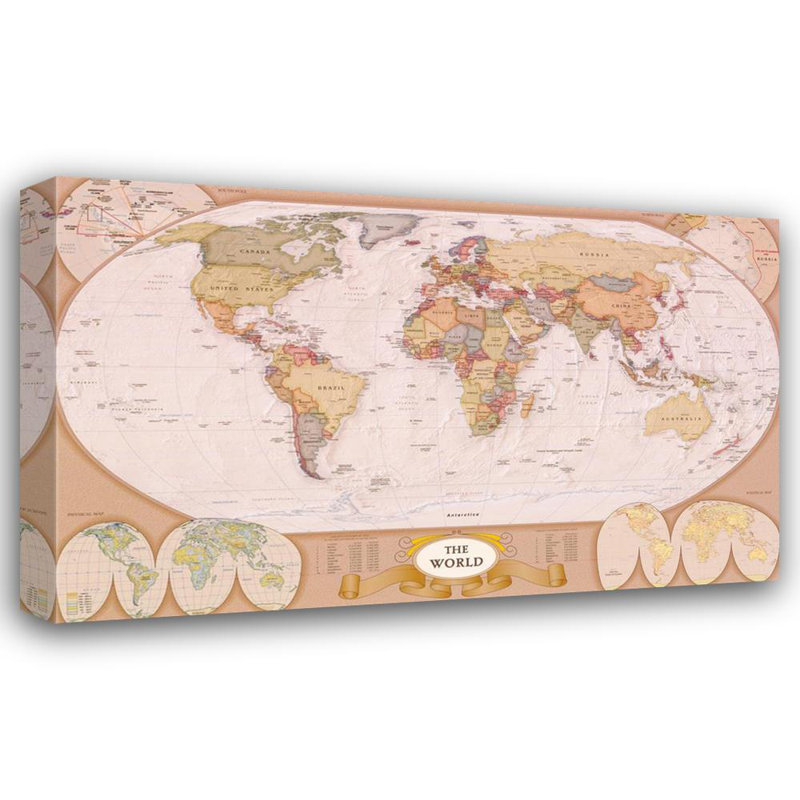 Carte du monde (projection de Mollweide), H 15 po x l 24 po