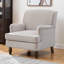 Fauteuil vintage rembourré en tissu de lin avec pieds en bois massif antique, fauteuil d'appoint, fauteuil simple pour le salon, la chambre à coucher, beige-120200588