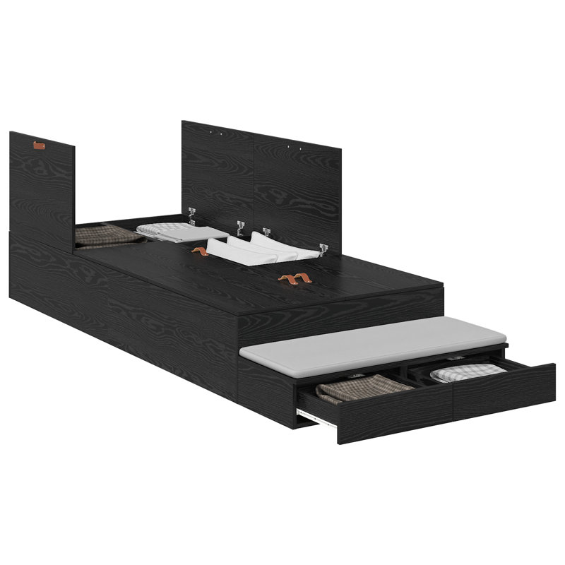 Vidaxl Storage Bed Frame, Small Single (2'6), Black Oak
