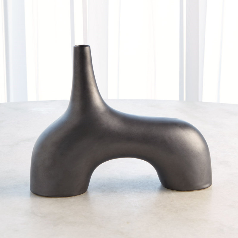 Handmade Earthenware Table Vase, 10" H x 13" W x 4" D, Black