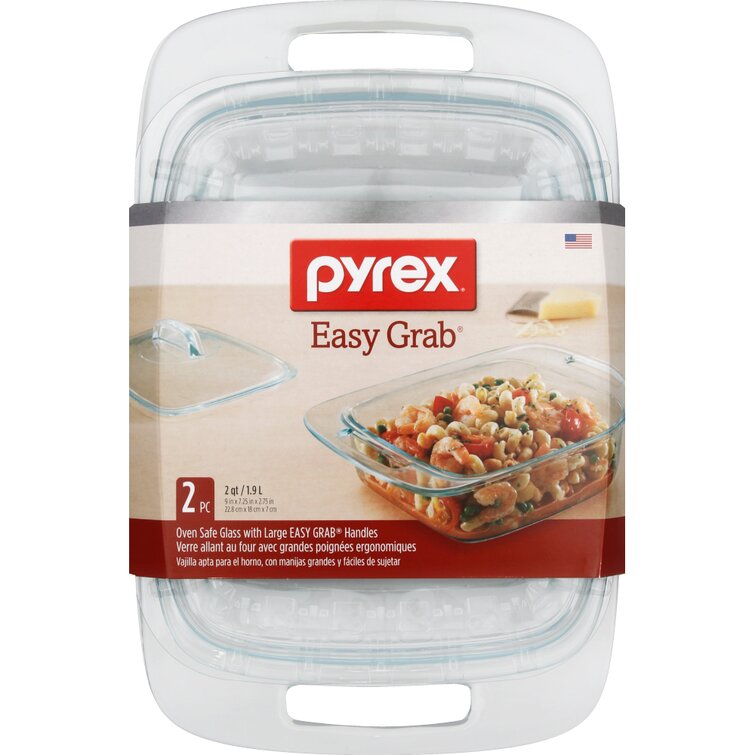 Pyrex Easy Grab 4-Piece Glass Baking Dish Set with Lids, 2-Qt