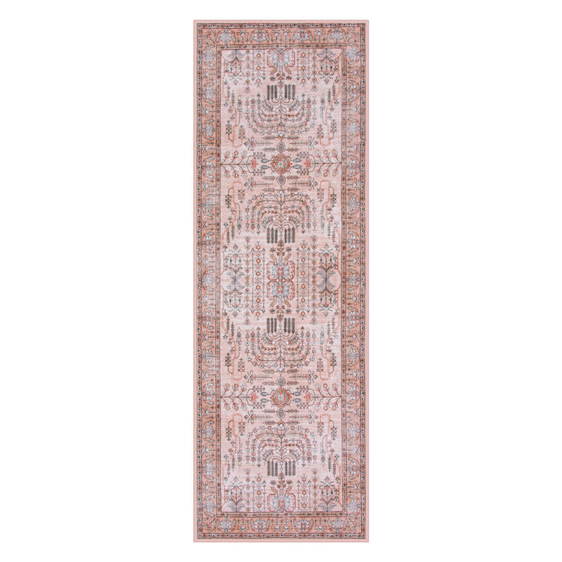  Kaldi Vintage Floral Washable Pink 2X6 Runner Rugs for Entryway Kitchen, Non Slip Oriental Low-Pile Rug for Bedroom Dining Room Carpet