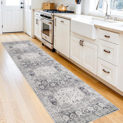 Washable 2x10 Kitchen Rugs - Hallway Rug Runner with Non Slip Rubber Backing Distressed Vintage Bedroom Entryway Carpet Soft Indoor Home Decor Floor Mat for Laundry Bathroom
