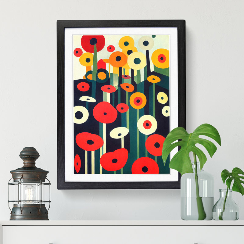 Rensel Poppy Flower Retro Vol.2 - Wall Art, 64cm H x 46cm W x 2cm D, Oak