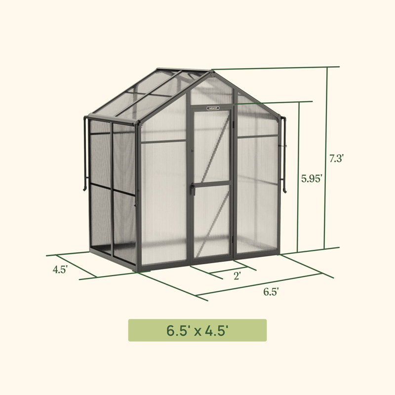 Junior Victorian 6.5ft Wide Outdoor Metal Polycarbonate Greenhouse, 4.5'D
