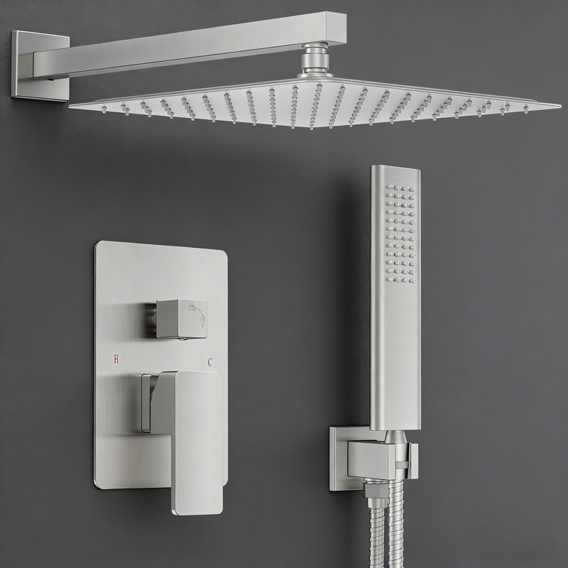 12-Inch Rainfall Shower System With Handheld Combo, Brushed Nickel