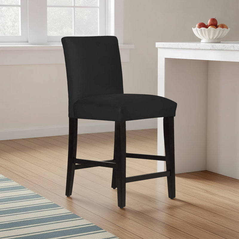 Hadrien Bar & Counter Stool, Classic Black Performance Velvet, Black Wood, Counter Stool (26" Seat Height)