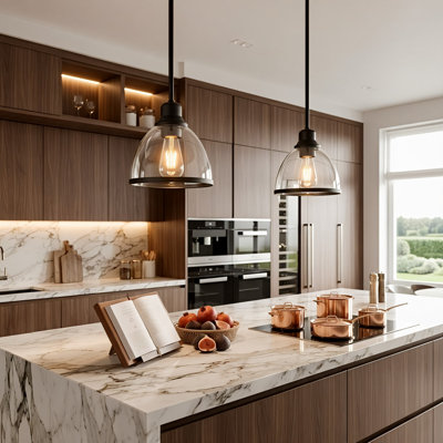 8in 1‑Light Matte Brushed Nickel Pendant Light with Clear Glass Shade for Kitchen Island E26 Base