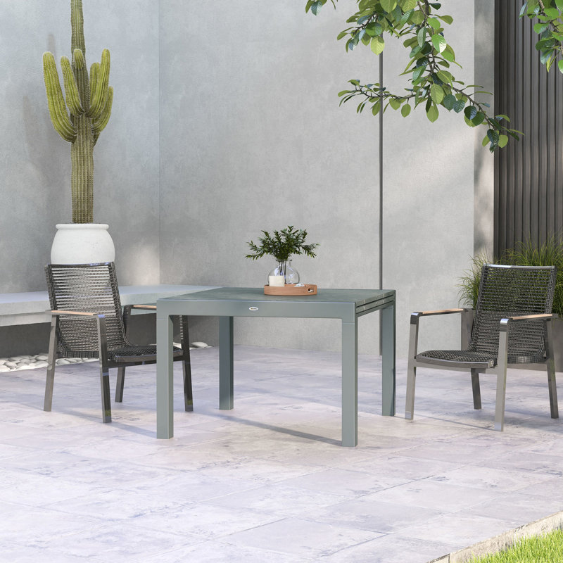 Table de salle à manger extensible de 41 à 83 po, gris foncé, structure en aluminium avec plateau en acier effet bois pour 6 tables de 8 à 83 po et aspect bois