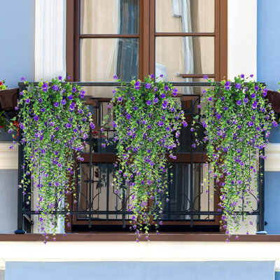 Fleurs artificielles suspendues, décor de 3 plantes suspendues artificielles, vignes artificielles pour l'extérieur, plantes artificielles résistantes aux rayons UV et résistantes à la décoloration convenant à la cour intérieure (mauve)