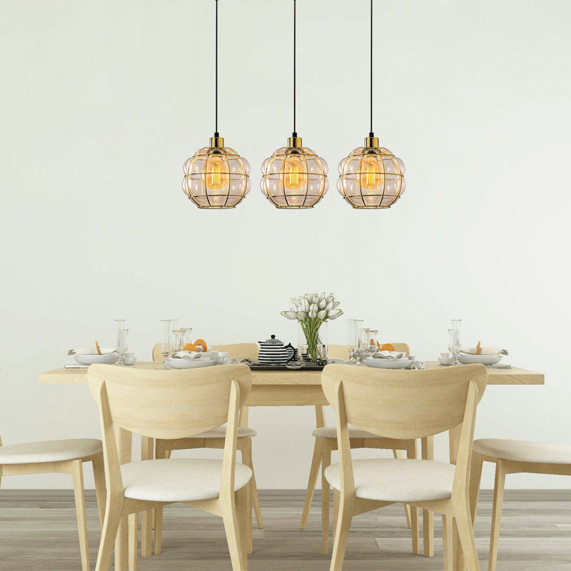 Luminaire suspendu pour îlot de cuisine à 3 lumières Margolis, Doré transparent
