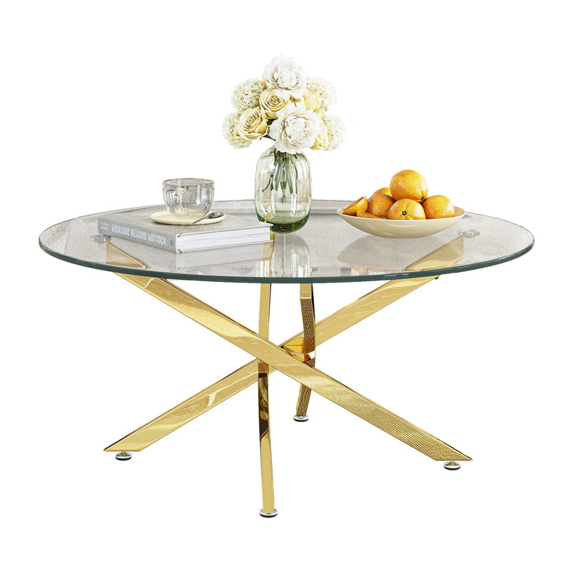 Ayala Glass Top Single Coffee Table, Gold